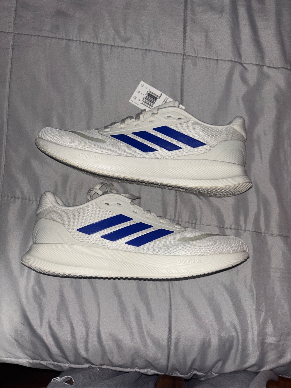 adidas White Athletic Running Shoes with Blue Three Stripes Runflacon 5